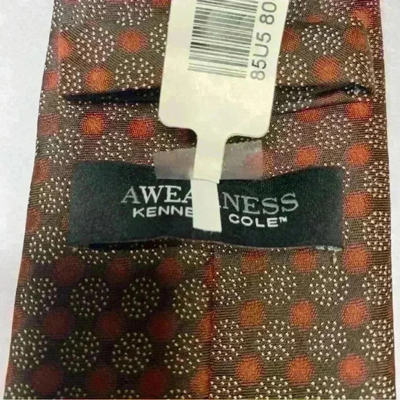 Awareness Kenneth Cole Men’s Tie 100% Silk. Brown & Orange Print. - Picture 8 of 8